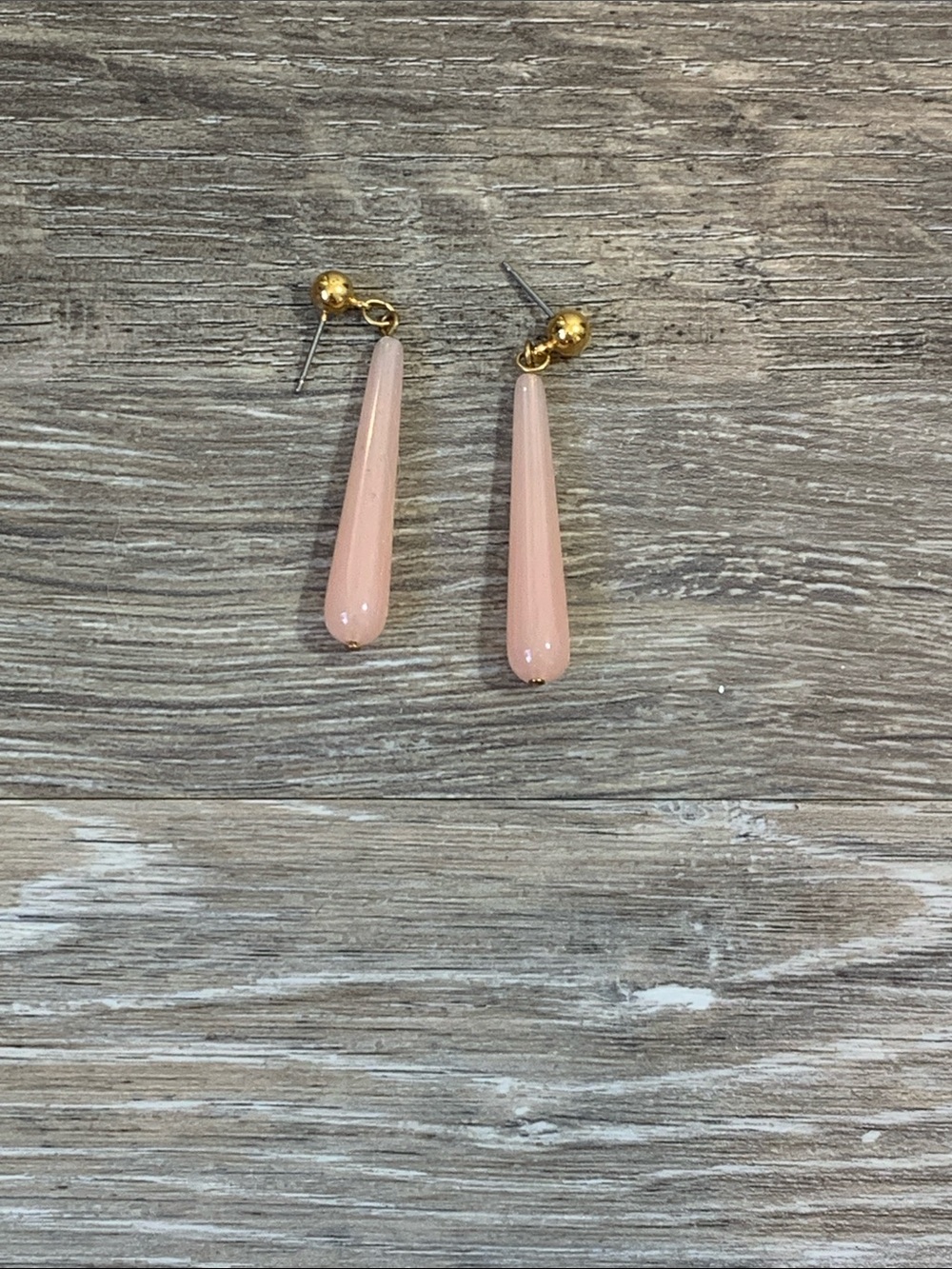 Gold and Blush Pink Teardrop Dangle Earrings